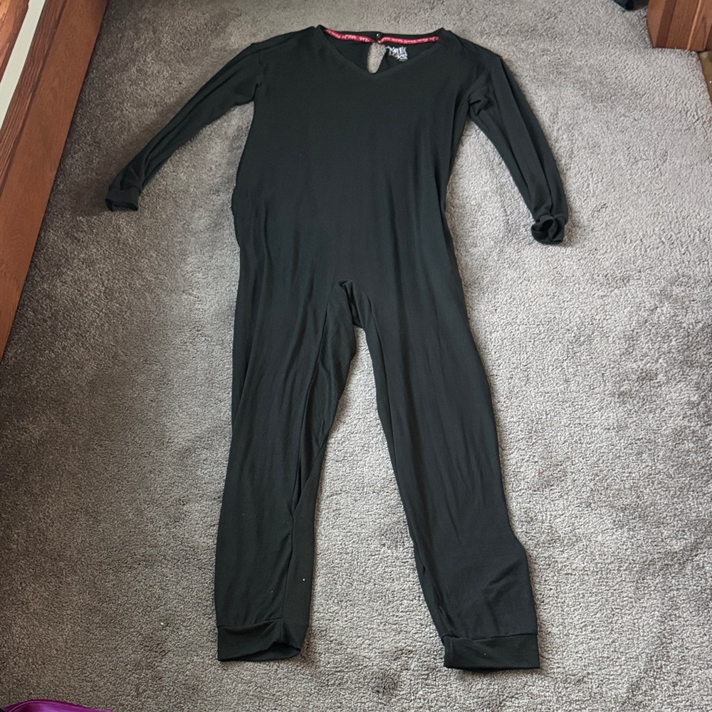 Muk Luks Black Long Sleeve Lounge Jumpsuit Pajama One Piece SIZE L